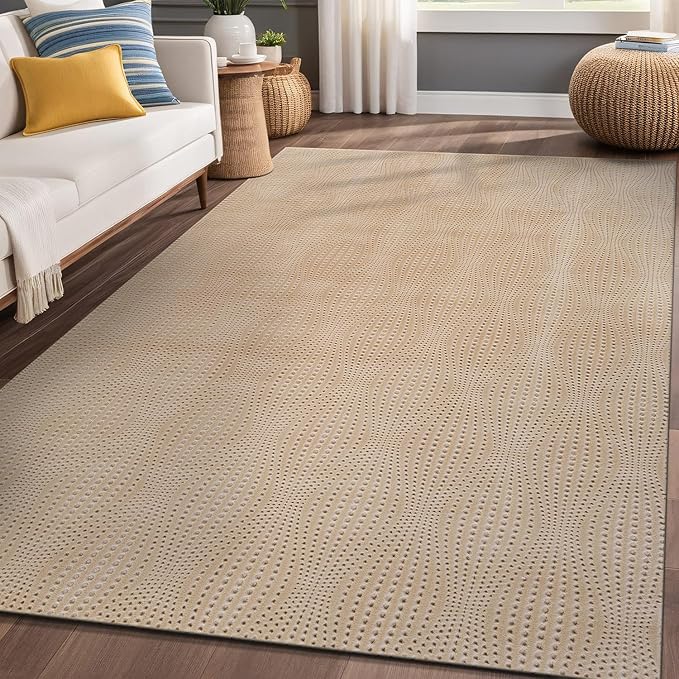 Modern Beige Non Slip Rug Solid 5x7 Non Skid Soft Rubber Back Area Rugs for Living Room Kitchen Bedroom Bathroom Dining Room Easy Cleaning Stain Resistant Non Shedding Carpet 5 x 7