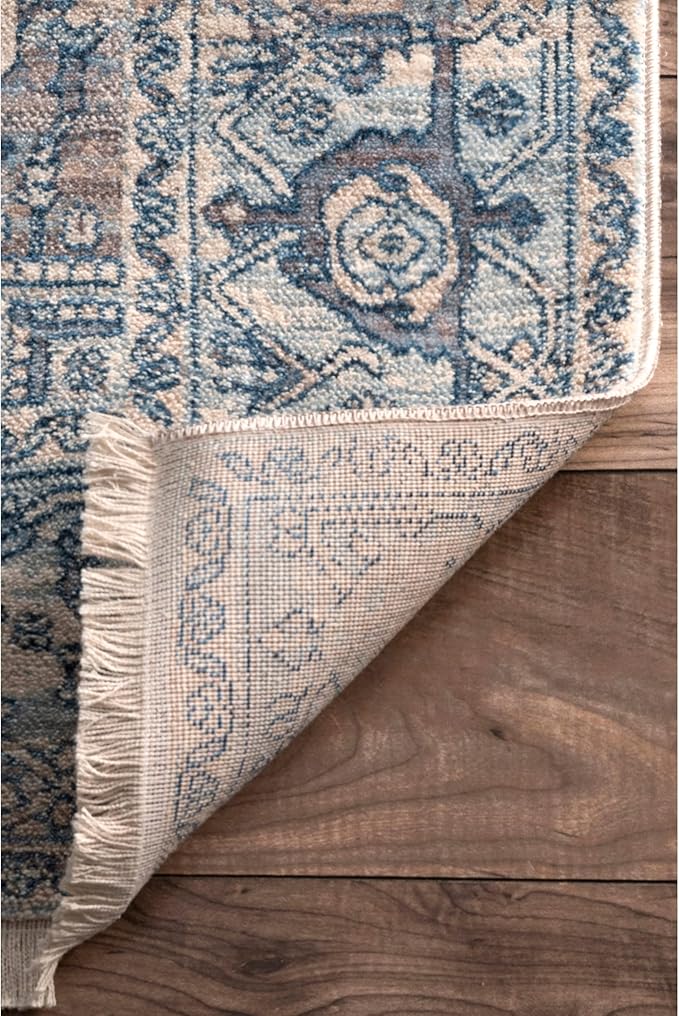 nuLOOM Harriet Vintage Medallion Fringe Area Rug - 2x6 Runner Rug Traditional Light Blue/Multicolor Rugs for Living Room Bedroom Dining Room Entryway Hallway Kitchen
