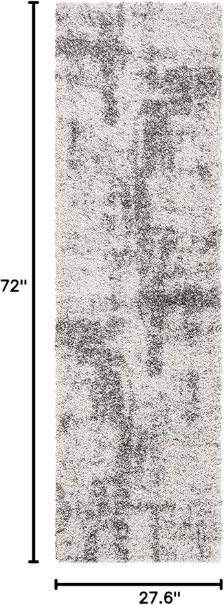 SAFAVIEH Hudson Shag Collection Runner Rug - 2'3" x 6', Ivory & Grey, Modern Abstract Design, Non-Shedding & Easy Care, 2-inch Thick Ideal for High Traffic Areas in Living Room, Bedroom (SGH205A)