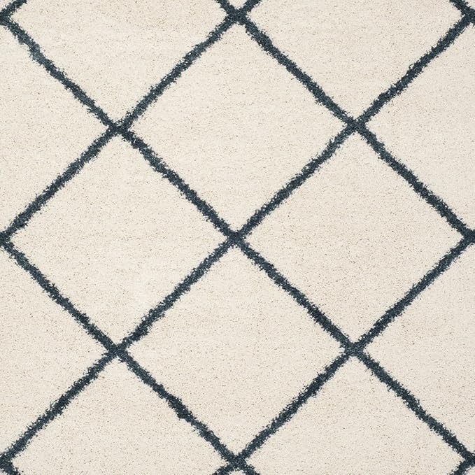 SAFAVIEH Area Rug 8x10 - Hudson Shag Collection - Large - Ivory & Slate Blue, Trellis Pattern, Non-Shedding & Easy Cleaning, Plush Thick Pile, Ideal for Living Room, Bedroom, Dining Space (SGH281T)