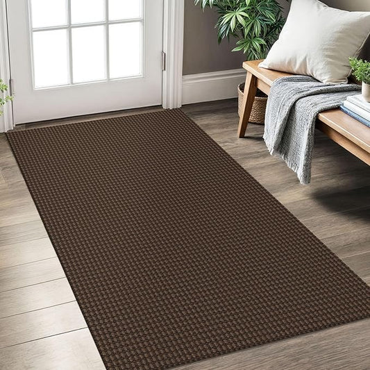 KOZYFLY Rugs for Entryway 3x5 ft Washable Area Rug Non Slip Rubber Backed Entry Rug Woven Indoor Door Mat Cotton Kitchen Rugs Floor Carpet for Entryway, Foyer, Backdoor, Reddish Brown/Coffee