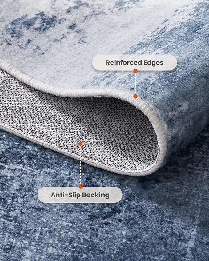 AMADA HOMEFURNISHING 9x12 Large Area Rugs, Modern Living Room Rugs with Non-Slip Backing & Short Pile, Washable Rug with Abstract Pattern for Living Room, Bedroom and Dinning Room, Dark Blue