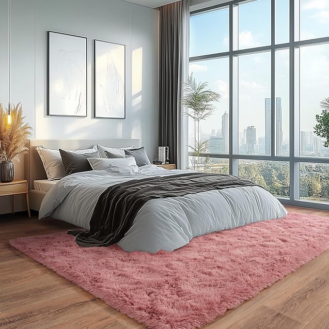 8x10Ft Ultra Soft Shag Area Rug for Living Room, Fluffy Carpet for Bedroom, Plush Modern Floor Rug for Home Decor, Blush
