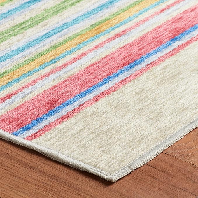 Dash & Albert Cady Stripe Multi Machine Washable Rug, 8 X 10 Feet, Multicolored Stripe Pattern - Premium Luxury Hotel Quality Soft Breathable Hypoallergenic Machine Washable Easy Care All Season
