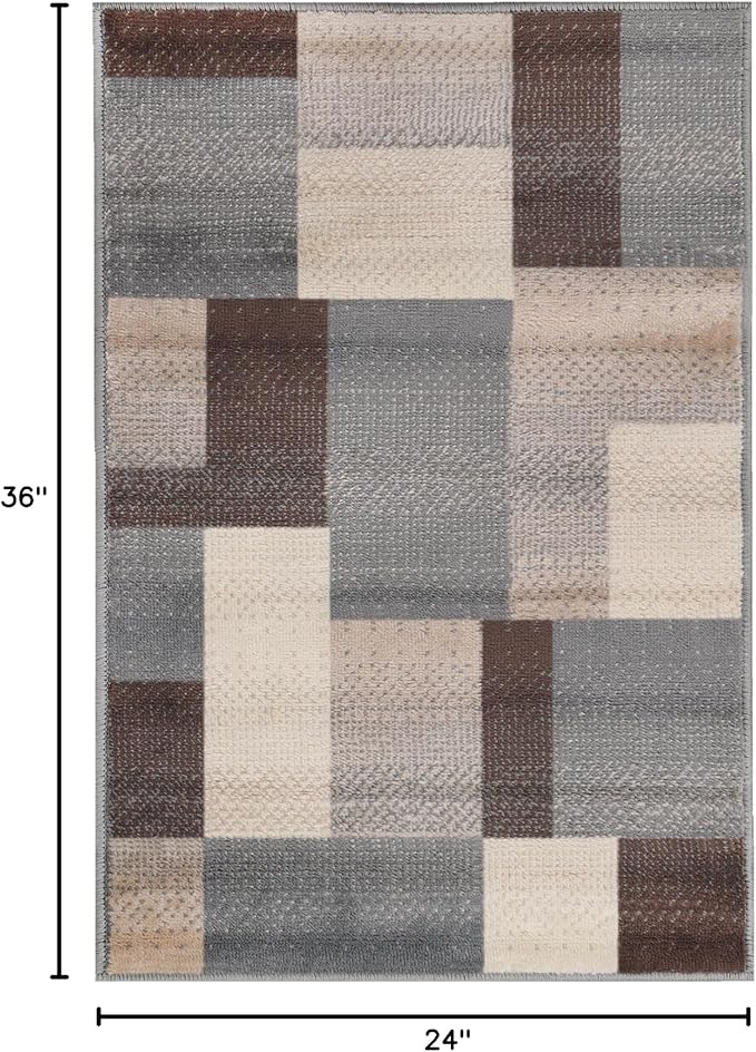 Superior Indoor Area Rug, Jute Backing, Home Decor for Bedroom, Living Room, Office, Kitchen, Hallway, Floor Cover, Patchwork, Color Block, Plush, Clifton Collection, 2' x 3', Multi Color