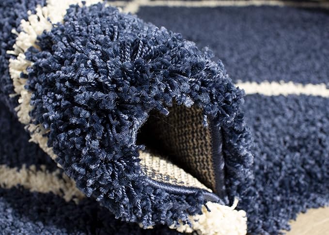 SAFAVIEH Area Rug 8x10 - Hudson Shag Collection - Large - Navy & Ivory, Trellis Pattern, Non-Shedding & Easy Cleaning, Ultra Plush Thick Pile, Ideal for Living Room, Bedroom, Dining Space (SGH281C)