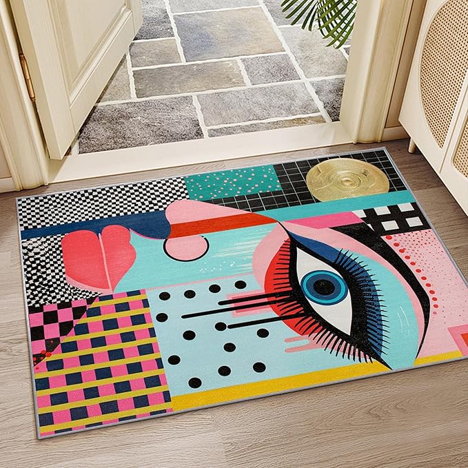 Abstract Rugs for Living Room 8x10 - Abstract Rug, 4x5 Rug, Geometric Multicolor Pop Art Area Rug, Colorful Funky Artistic Carpet, Washable & Non Slip & Soft Large Rugs, Home Decor Gifts