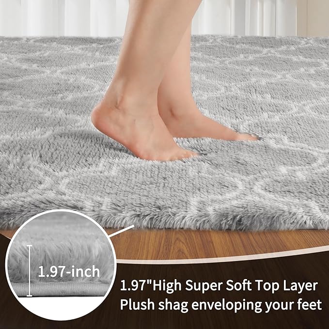 Sour Lemon Area Rugs 8x10 Living Room, Grey Large Area Rug Shag Shaggy Carpet Soft Plush Furry Bedside Rug, Machine Washable Area Rugs for Bedroom Kids Girls Boys Home Decor Anti Slip