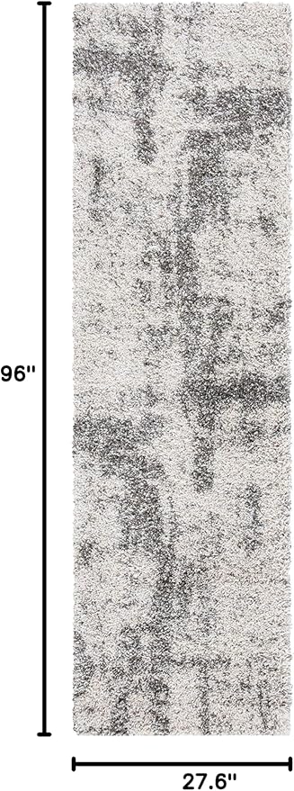 SAFAVIEH Hudson Shag Collection Runner Rug - 2'3" x 8', Ivory & Grey, Modern Abstract Design, Non-Shedding & Easy Care, 2-inch Thick Ideal for High Traffic Areas in Living Room, Bedroom (SGH205A)