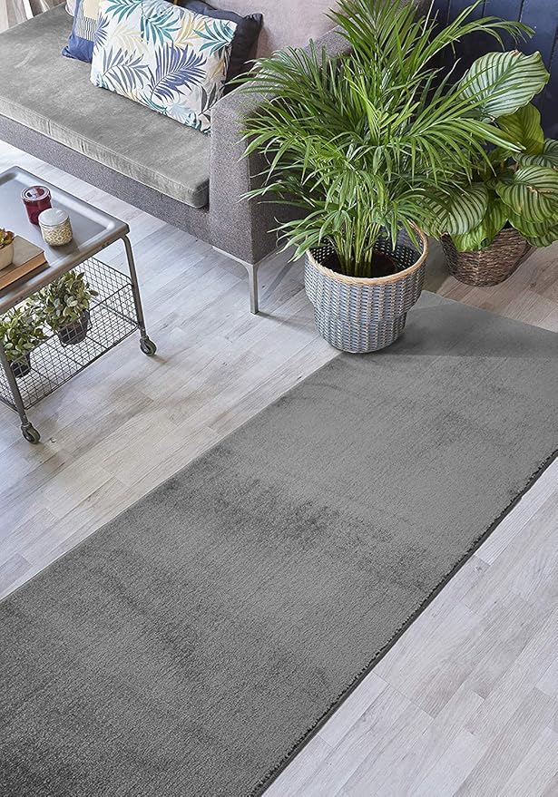 10 ft Non-Slip Washable Solid Plain Grey Carpet Runner Rug with Rubber Backing for Hallway Entryway Kitchen Bathroom, Custom Length, (26" W x 10' L)