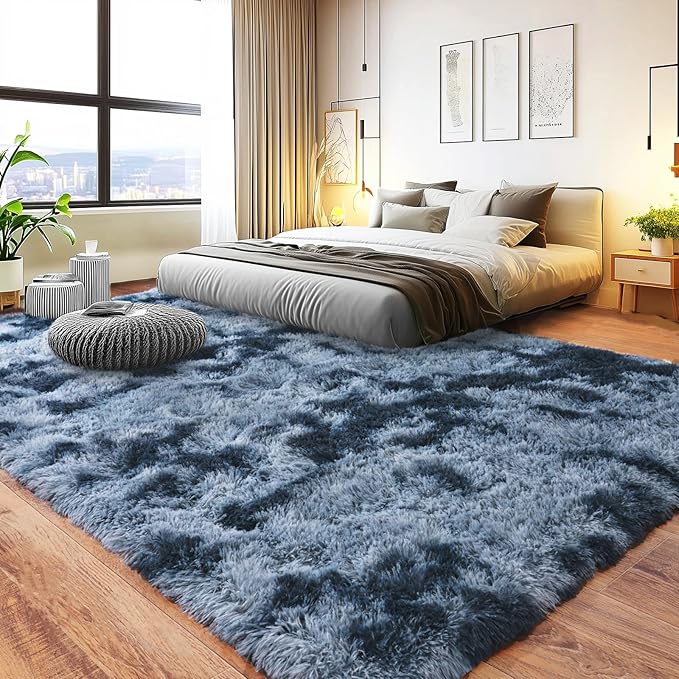9x12 Area Rug, Large Area Rug for Living Room, Shag Rug for Bedroom, Soft Furry Non Slip Carpet for Kids Room Nursery Teens Dorm Home Decor, Blue Grey