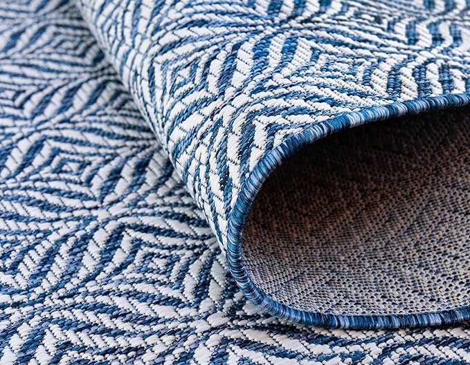 Unique Loom Outdoor Trellis Collection Area Rug - Deco Trellis (4' 1" Round, Blue/ Ivory)