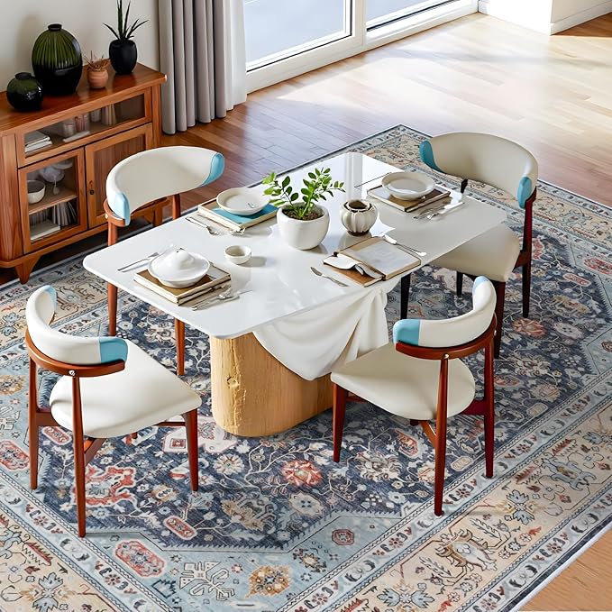 10x14 Area Rugs Living Room: Extra Large Washable Area Rug Super Soft Distressed Oriental Rugs with Non-Slip Backing Farmhouse Rug Low Pile Thin Stain Resistant Indoor Carpets 10'x14' Blue/Multi