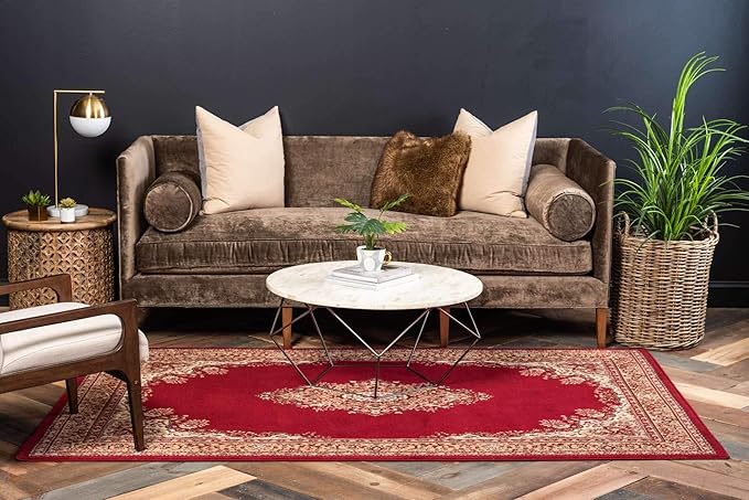 Unique Loom Reza Collection Traditional Persian Style Area Rug, 8 x 10 ft, Burgundy/Ivory