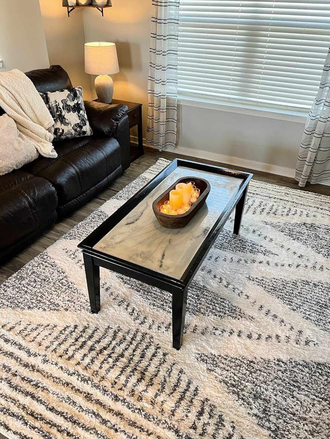 Hauteloom Trunding Moroccan Farmhouse Kitchen Hallway Entryway Shaggy Runner Rug - Bohemian Shag Rug - Plush High Pile - Southwestern Boho Soft Carpet - Black, Cream, Grey, Beige - 2'7" x 10'