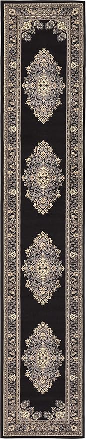 Unique Loom Reza Collection Traditional Persian Style Area Rug, 3 ft x 16 ft 5 in, Black/Beige