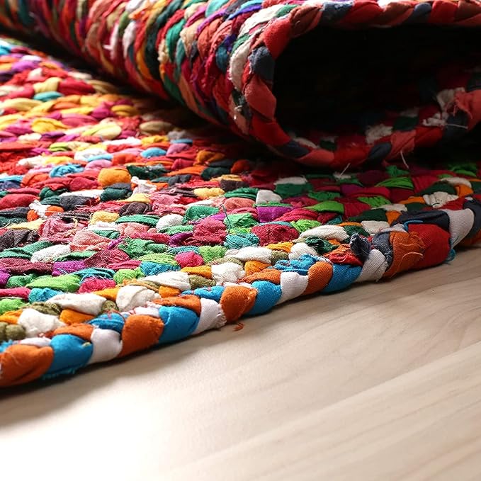 GRUHUM 8x10ft Jute Area Rug Natural Fibre Handmade Boho Farmhouse Soft Braided Chindi Rustic Vintage Rug for Indoor Kitchen Bedroom Living Room Hallways Enterways 8x10 feet Multicolor