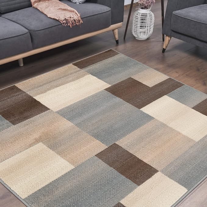 Superior Indoor Area Rug, Jute Backing, Home Decor for Bedroom, Living Room, Office, Kitchen, Hallway, Floor Cover, Patchwork, Color Block, Plush, Clifton Collection, 8' x 8' Square, Multi Color