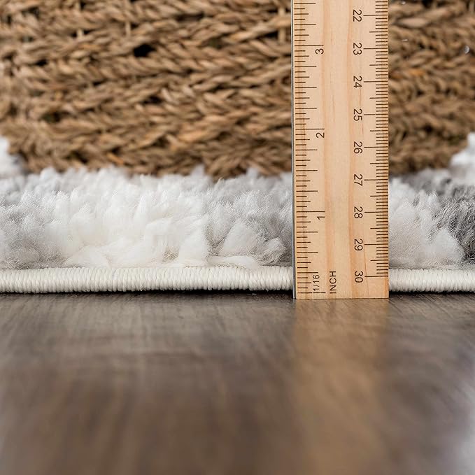 Hauteloom Lux Shag - Moroccan Farmhouse Living Room Shaggy Area Rug - Bohemian Shag Rug - Plush High Pile - Southwestern Boho Soft Carpet - Tribal Aztec - Grey, Off White, Beige - 5'3" x 7'3"