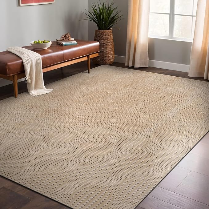 Modern Beige Non Slip Rug Solid 5x7 Non Skid Soft Rubber Back Area Rugs for Living Room Kitchen Bedroom Bathroom Dining Room Easy Cleaning Stain Resistant Non Shedding Carpet 5 x 7