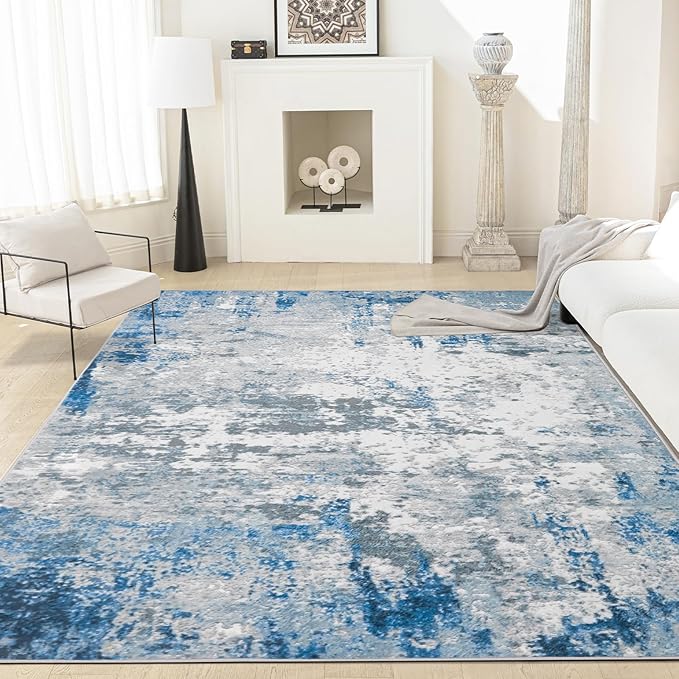Area Rug 3x5 Machine Washable Rug Vintage Traditional Floor Cover Foldable Thin Retro Indoor Non Slip Carpet Floral Print Mat Bedroom Living Room Dining Room Office,Visus Blue