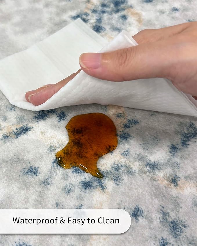 Area Rug 8x10 Machine Washable Rug Vintage Traditional Floor Cover Foldable Thin Retro Indoor Non Slip Carpet Floral Print Mat Bedroom Living Room Dining Room Office,Hidden Pattern Blue