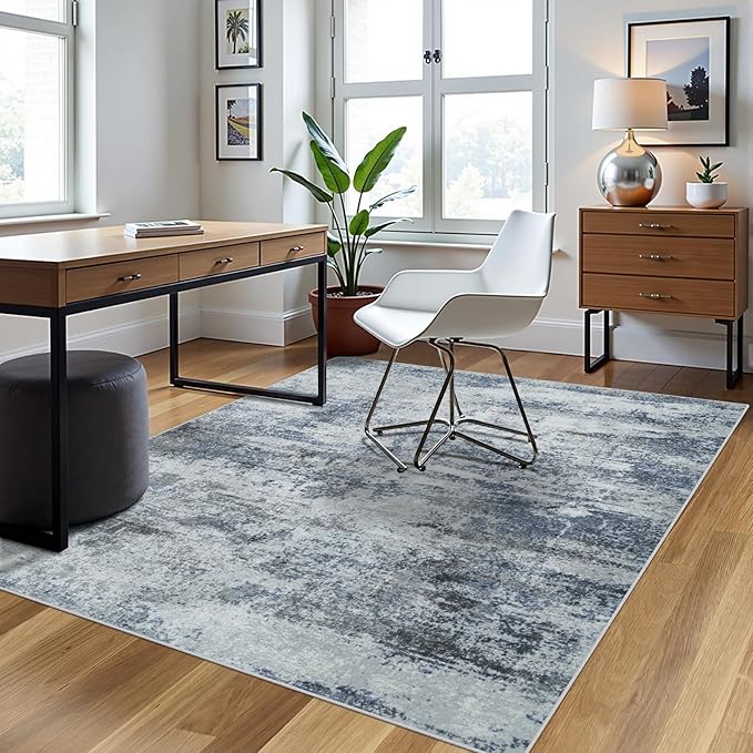 4x6 Area Rugs for Living Room Rug Washable: Abstract Rug for Dining Room Bedroom Carpet Non Slip 4 by 6 Indoor Modern Nursery Home Office Blue Grey