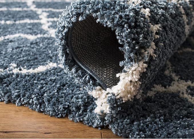 SAFAVIEH Hudson Shag Collection Area Rug - 8' x 10', Slate Blue & Ivory, Modern Trellis Design, Non-Shedding & Easy Care, 2-inch Thick Ideal for High Traffic Areas in Living Room, Bedroom (SGH281L)