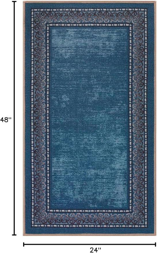Antep Rugs Alfombras Bordered Modern 2x4 Non-Slip (Non-Skid) Low Pile Rubber Backing Kitchen Area Rug (Turquoise Blue, 2'3" x 4')