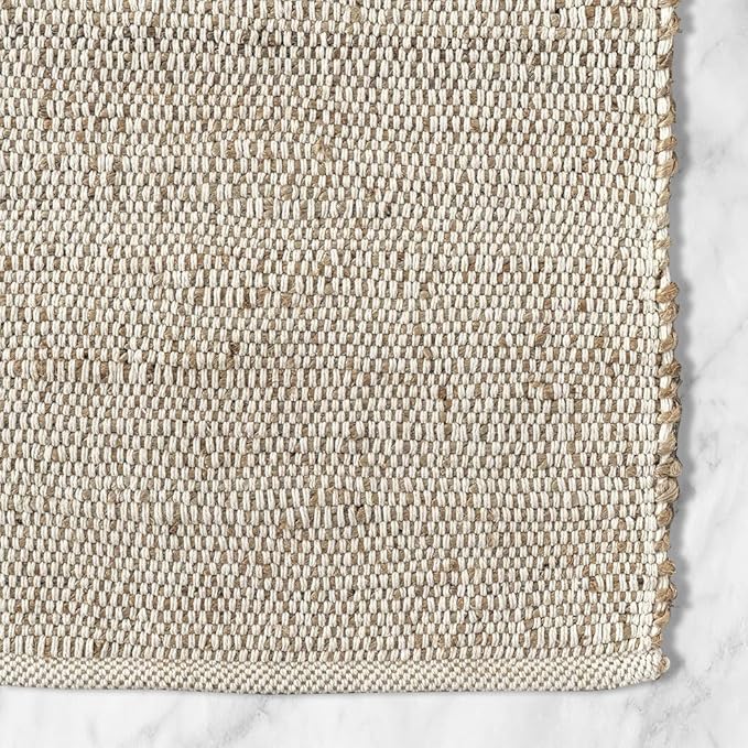 GRUHUM Jute Cotton Area Rug 3'x5'ft Rectangle Hand Woven Natural Farmhouse Rug for Living Room, Bedroom Kitchen - Rustic Vintage Bohemian Eco-Friendly Home Décor 3x5ft Doormat Natural