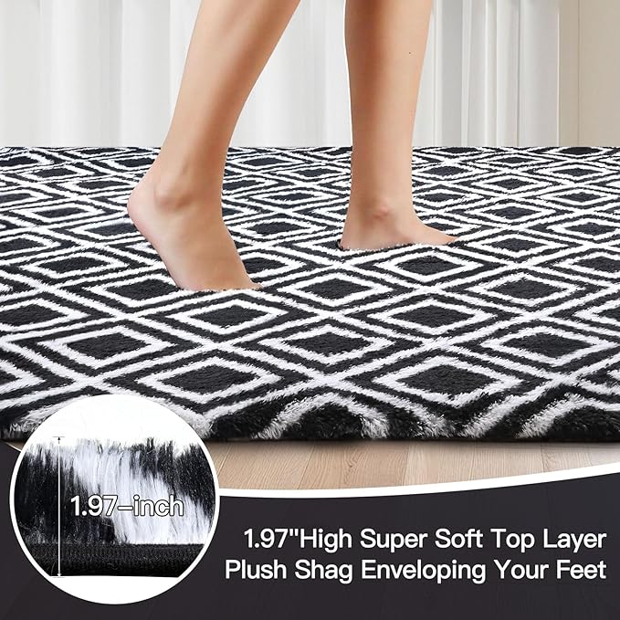 Sour Lemon 8x10 Area Rugs for Bedroom, Living Room Fluffy Rug, Large Area Rug Shag Shaggy Carpet Soft Plush Furry Bedside Rugs, Machine Washable Area Rugs for Kids Girls Boys Home Decor Anti Slip