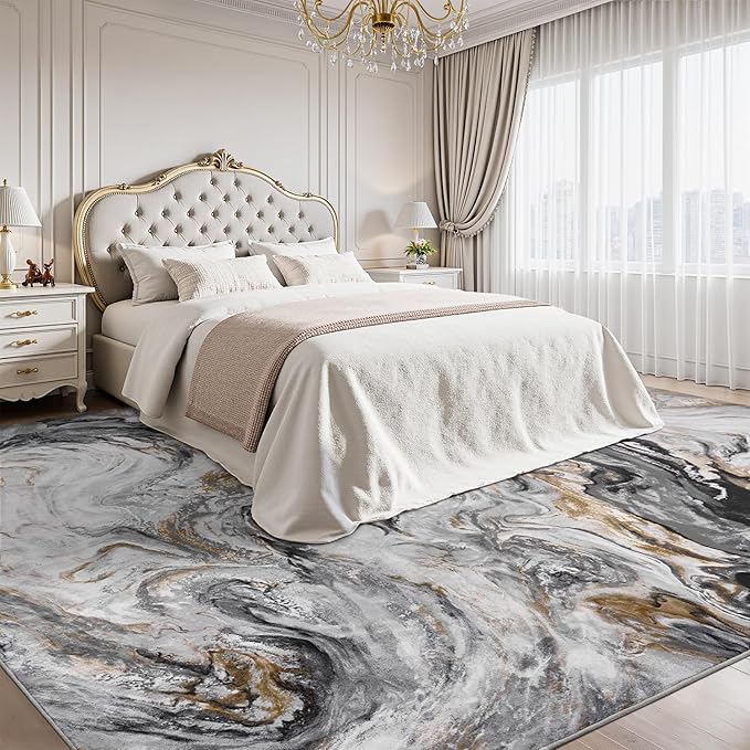 4x6 Washable Area Rugs for Living Room, Blue Modern Abstract Rug Entryway Kitchen Non Slip Throw Rug, Stain Resistant Carpet for Dining Room Playroom Bedroom, Pet & Kids Friendly