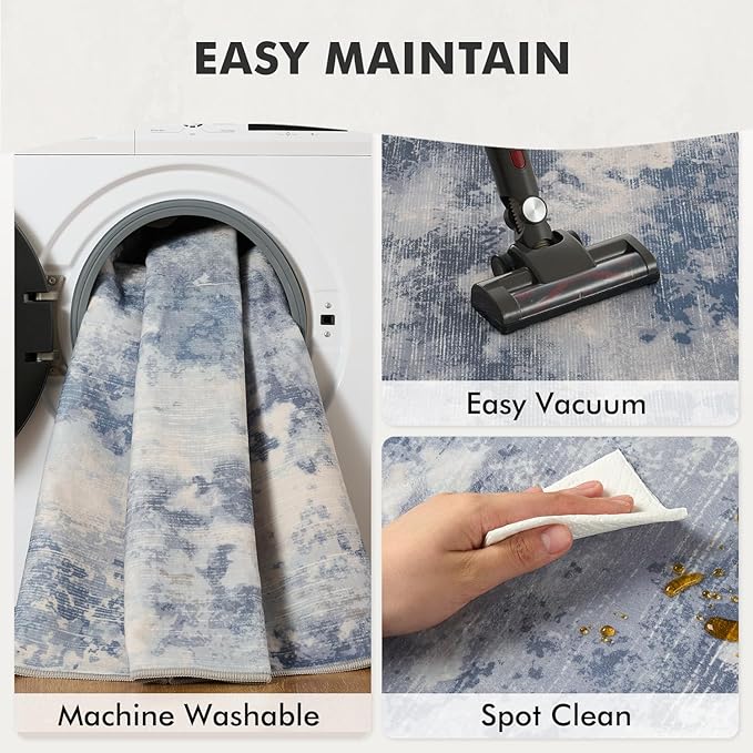 6x9 Washable Area Rugs for Living Room Rug-Carpet Modern Abstract Rugs for Bedroom Dining Room Office Contemporary Grey Blue Rug