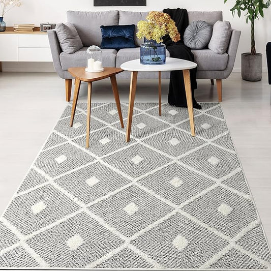 Antep Rugs Palafito 5x7 Geometric Shag Diamond High-Low Pile Textured Indoor Area Rug (Gray, 5'3" x 7'6")