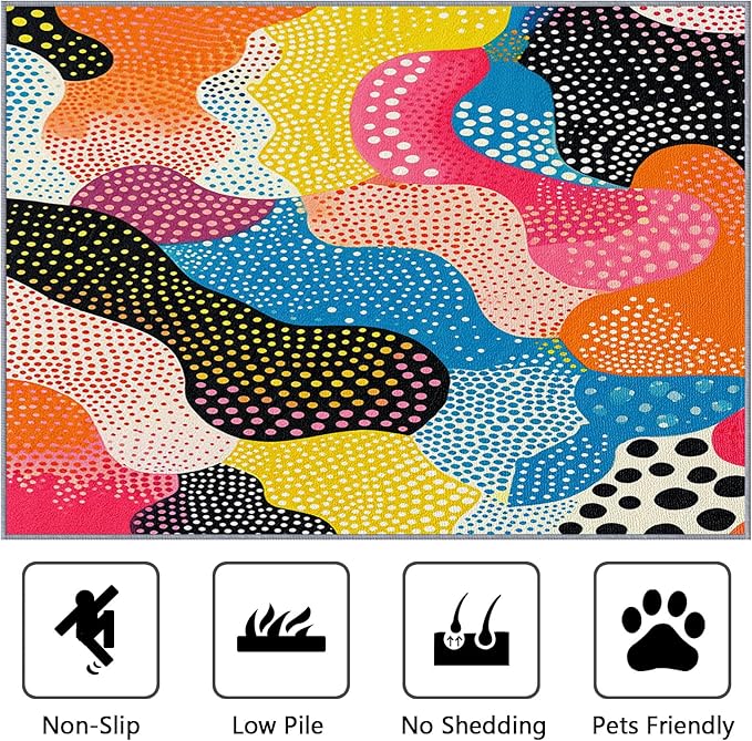 Abstract Rug 5x7 - Abstract Rug, 5x7 Rug, Colorful Geometric Polka Dot Area Rug, Multicolor Color Block Carpet, Washable & Non Slip & Soft Large Rugs, Abstract Home Decor Gifts