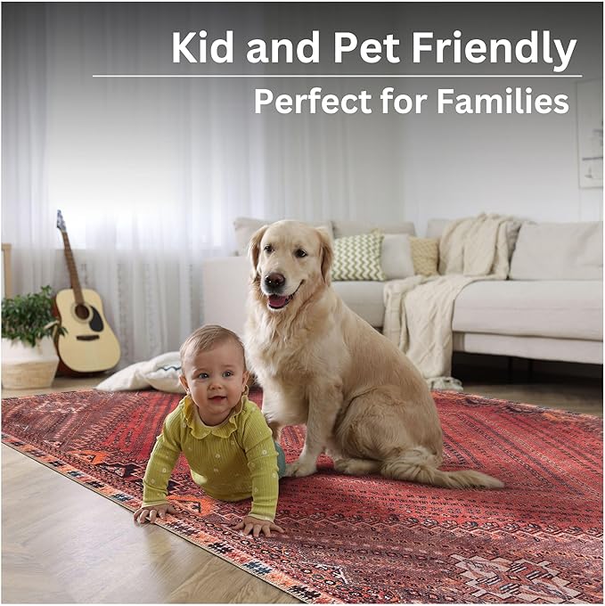 Bloom Rugs Washable Non-Slip 12 ft Runner - Red/Multicolor Traditional Bordered Runner for Entryway, Hallway, Bathroom, and Kitchen - Exact Size: 2.5' x 12'