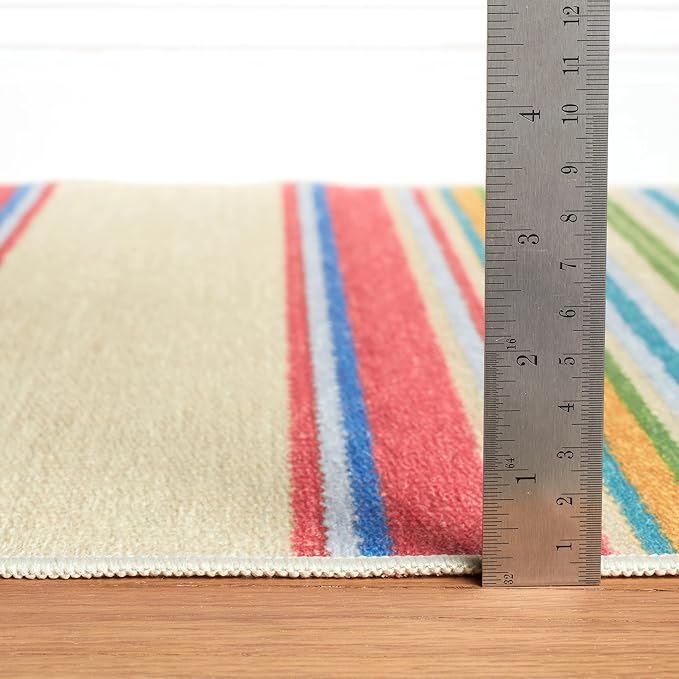 Dash & Albert Cady Stripe Multi Machine Washable Rug, 8 X 10 Feet, Multicolored Stripe Pattern - Premium Luxury Hotel Quality Soft Breathable Hypoallergenic Machine Washable Easy Care All Season