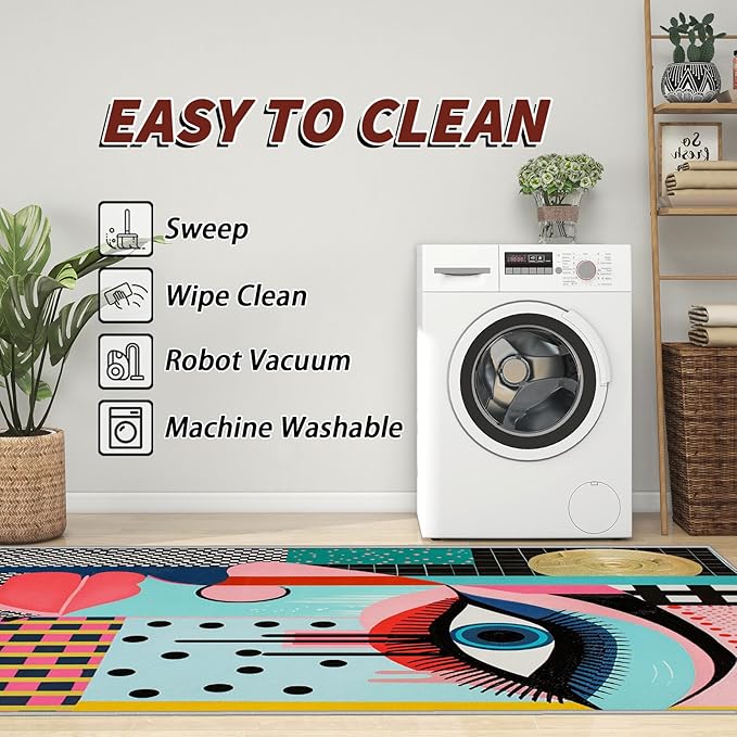 Abstract Rugs for Living Room 8x10 - Abstract Rug, 4x5 Rug, Geometric Multicolor Pop Art Area Rug, Colorful Funky Artistic Carpet, Washable & Non Slip & Soft Large Rugs, Home Decor Gifts