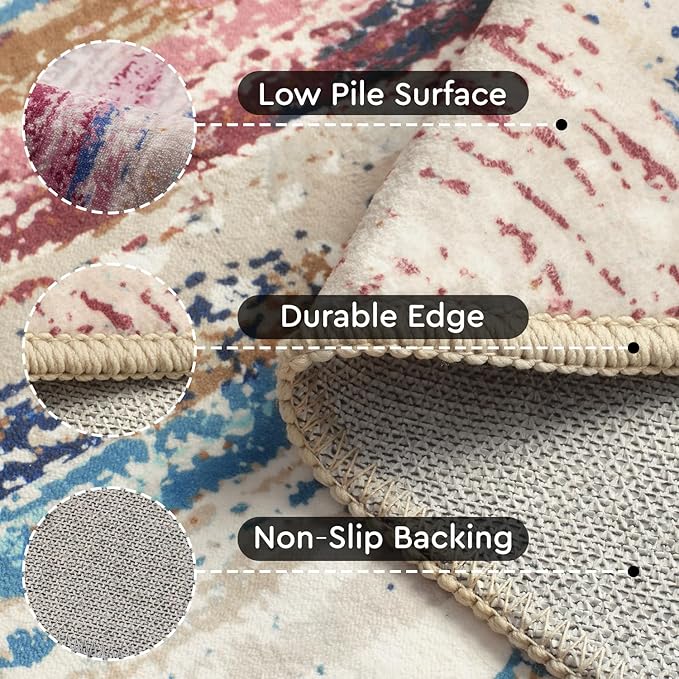 tchdio Round Rug 5FT Colorful Modern Abstract Circle Rug for Bedroom Non Slip Soft Circular Rug Carpet Washable Round Area Rug, Multi Color, 5FT