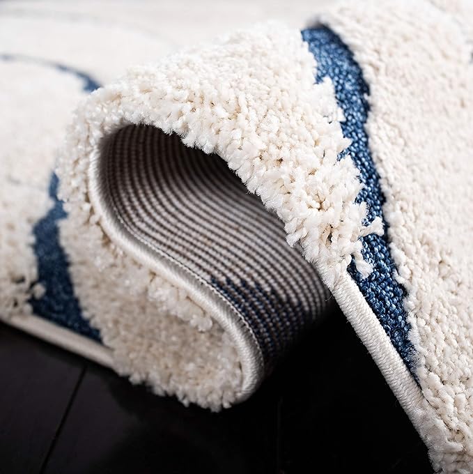 Safavieh Florida Shag Collection Area Rug - 2' x 3', Cream/Blue, Geometric Design, Plush 1.2 Inch Thick Ideal for High Traffic Areas in Living Room, Bedroom, Dining (SG471-1165)