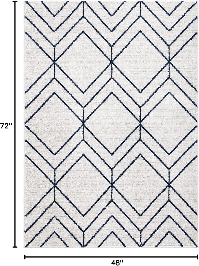 SAFAVIEH Adirondack Collection Accent Rug - 4' x 6', Light Grey & Navy, Modern Geometric Design, Non-Shedding & Easy Care, Ideal for High Traffic Areas in Entryway, Living Room, Bedroom (ADR241N)