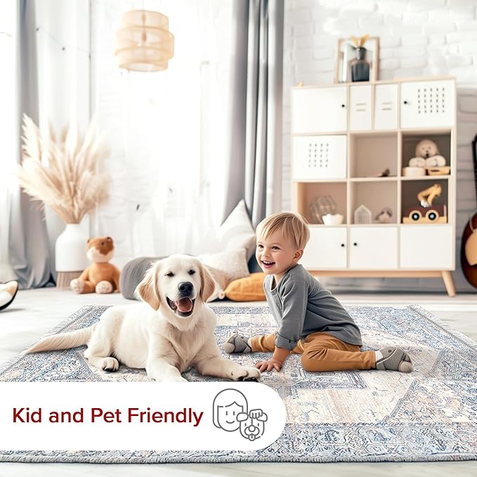 nuLOOM Harriet Vintage Medallion Fringe Area Rug - 7x9 Area Rug Traditional Light Blue/Multicolor Rugs for Living Room Bedroom Dining Room Kitchen