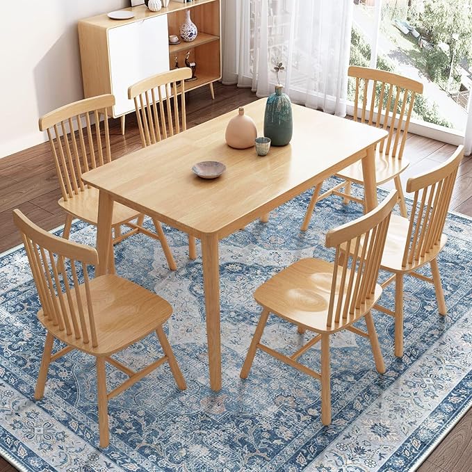 ANSSO 6x9 Area Rug, Extra Soft Vintage Faux Wool Washable Rug, Pets & Kids Friendly Carpet with Non-Shedding for Bedroom, Apartment, Living Room, Office Decor Mist Blue