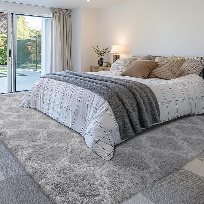 Sour Lemon Area Rugs 8x10 Living Room, Grey Large Area Rug Shag Shaggy Carpet Soft Plush Furry Bedside Rug, Machine Washable Area Rugs for Bedroom Kids Girls Boys Home Decor Anti Slip