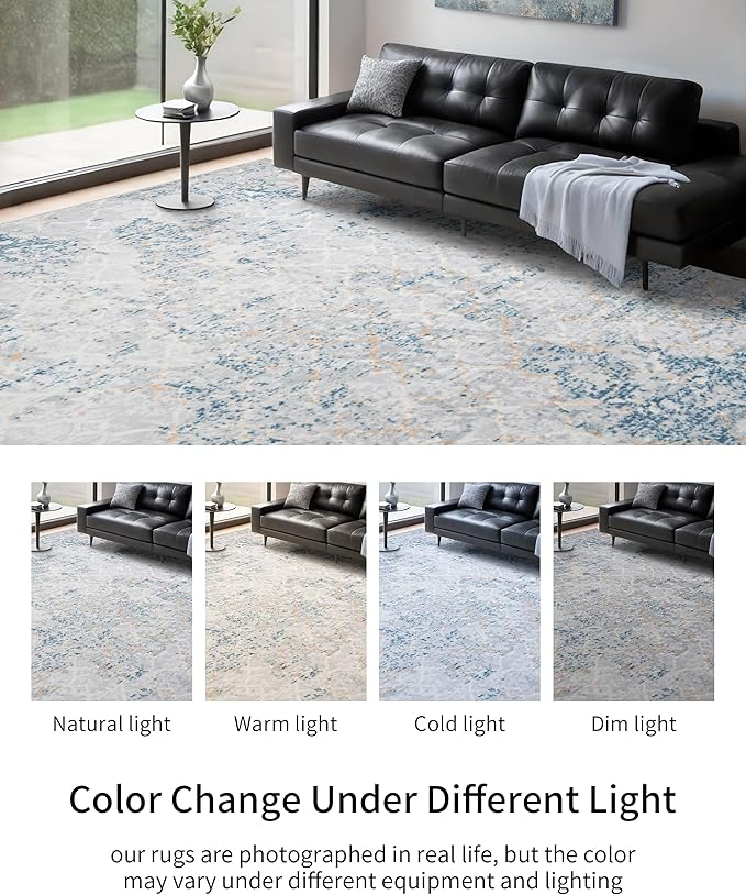 Area Rug 8x10 Machine Washable Rug Vintage Traditional Floor Cover Foldable Thin Retro Indoor Non Slip Carpet Floral Print Mat Bedroom Living Room Dining Room Office,Hidden Pattern Blue