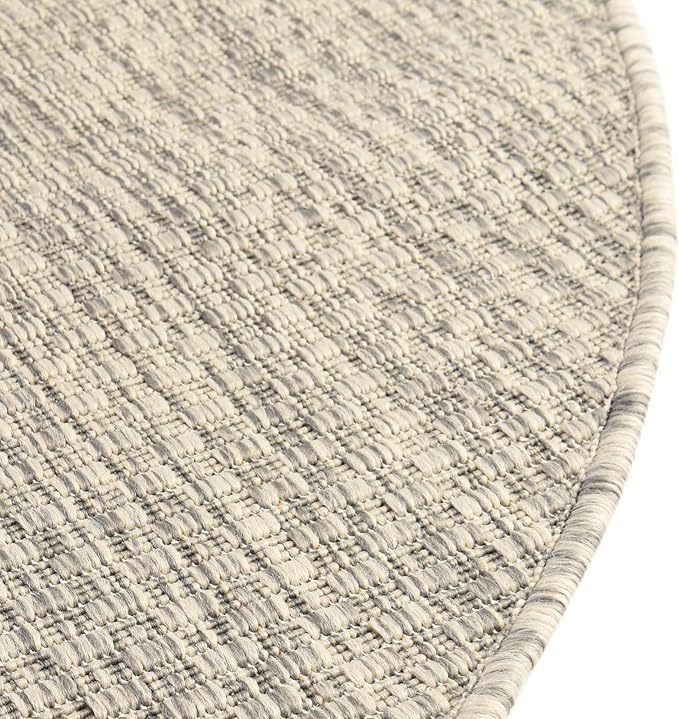 Unique Loom Collection Casual Transitional Solid Heathered Indoor/Outdoor Flatweave Area Rug (8' Round, Light Gray/Ivory)