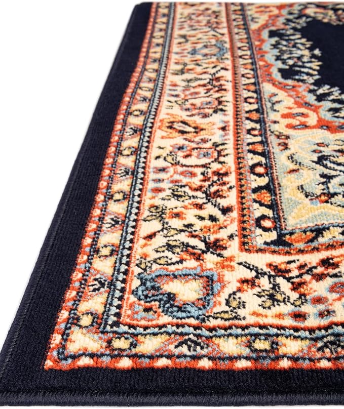 Unique Loom Reza Collection Traditional Persian Style Area Rug, 8' 0" x 8' 0", Navy Blue/Ivory