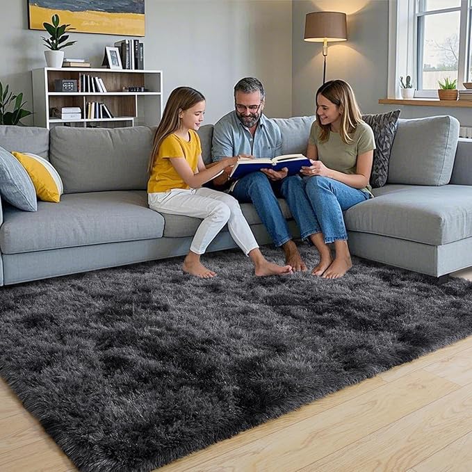 Fluffy Area Rug for Bedroom 4x6 Feet, Indoor Plush Carpet, Shag Soft Bedside Rug, Cute Comfy Furry Rug for Living Room Dorm Girls Boys Room Nursery Decor, Dark Grey