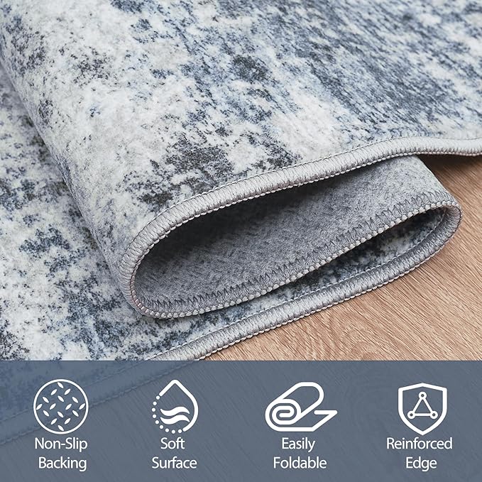 6x9 Area Rugs for Living Room Rug Washable: Abstract Rug for Dining Room Bedroom Carpet Non Slip 6 by 9 Indoor Modern Nursery Home Office Blue Grey