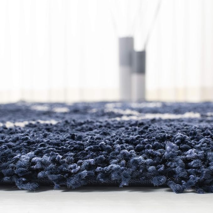 SAFAVIEH Hudson Shag Collection 9' Round Navy/Ivory SGH281C Modern Diamond Trellis Non-Shedding Living Room Bedroom Dining Room Entryway Plush 2-inch Thick Area Rug